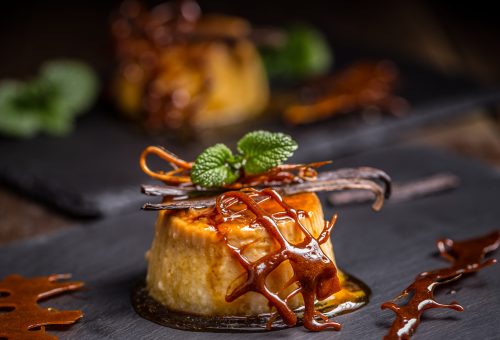 Homemade creme caramel served with sweet syrup, a traditional dessert